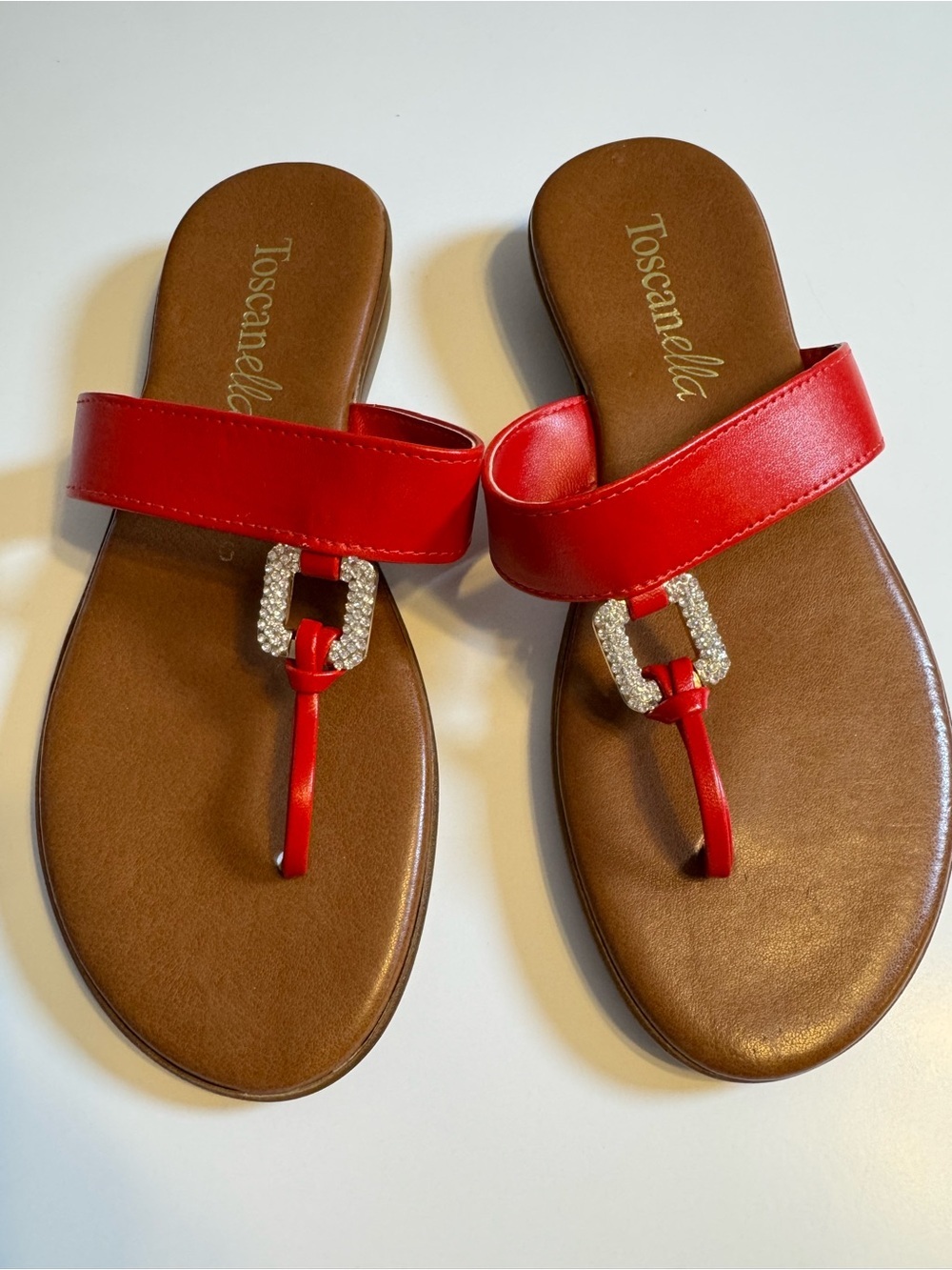 Toscanella Red Italian Gem-Accent Thong Sandals- Size 6
